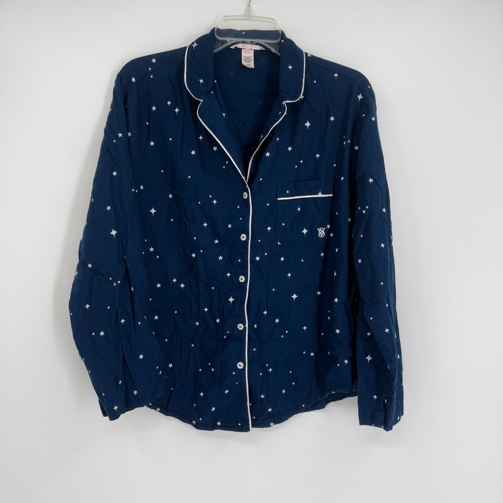VICTORIA'S SECRET Star Moon PAJAMAS Size Medium Blue  COTTON Flannel 2-piece - Picture 7 of 7